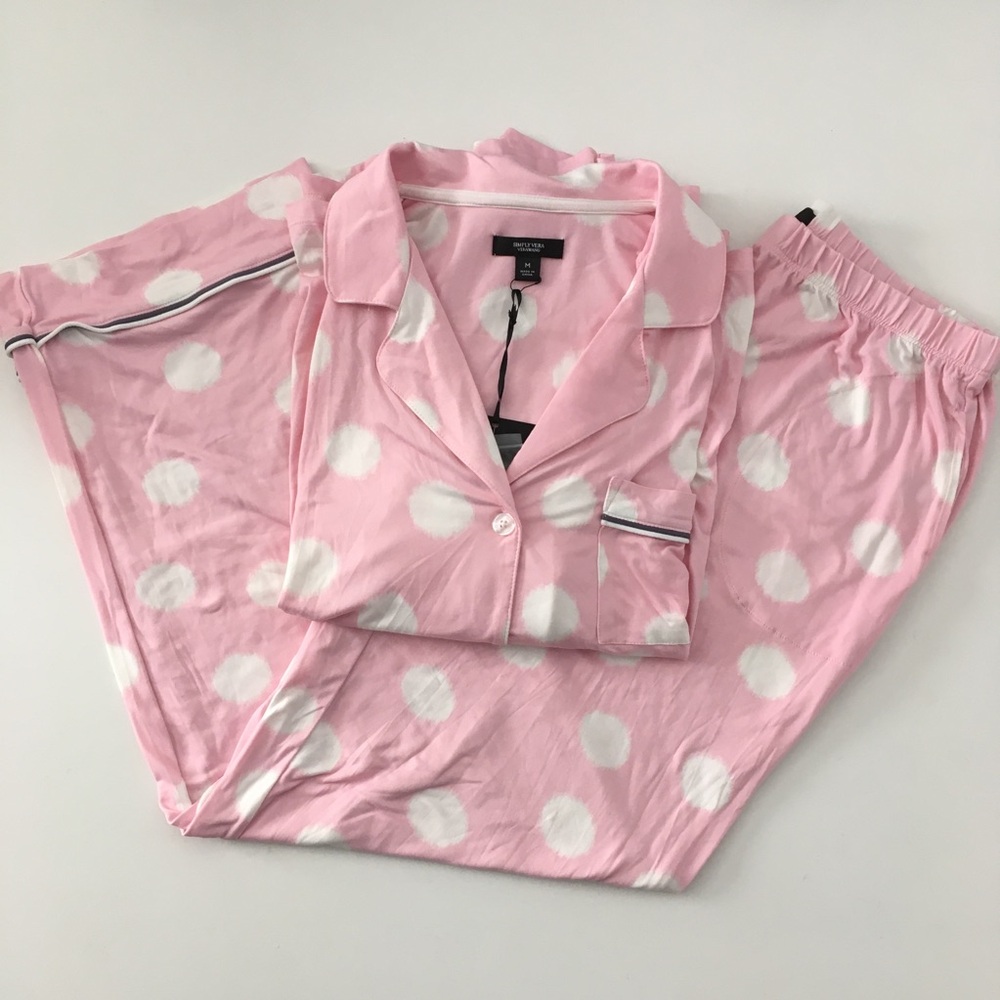 NWT Simply Vera Wang Pink w/ White Dots Pajama Set Size MEDIUM Pockets Stretchy